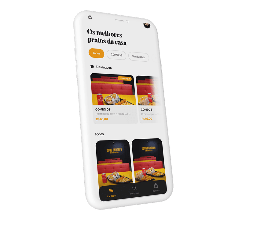 Interface do Cardápio Online responsivo desenvolvido pela Freitas Labs